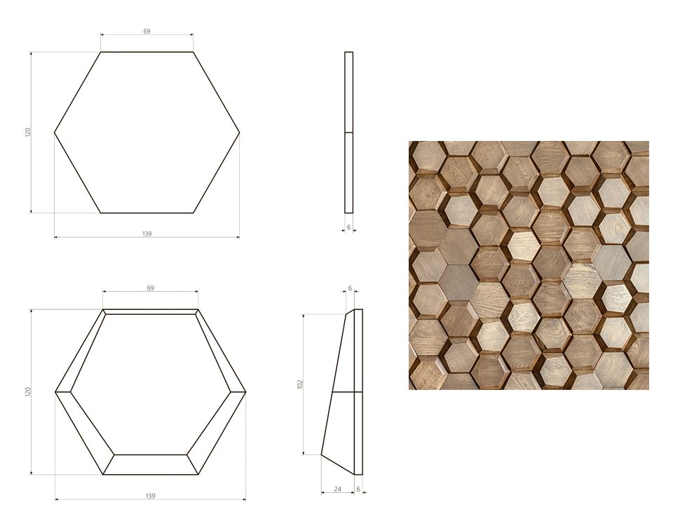 Схема дерев'яних панелей Mosaic Honey